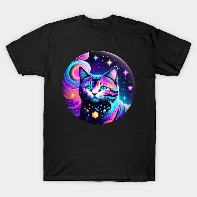 Cute Galaxy Cat Lovers Tee T-Shirt by PauLeeArt